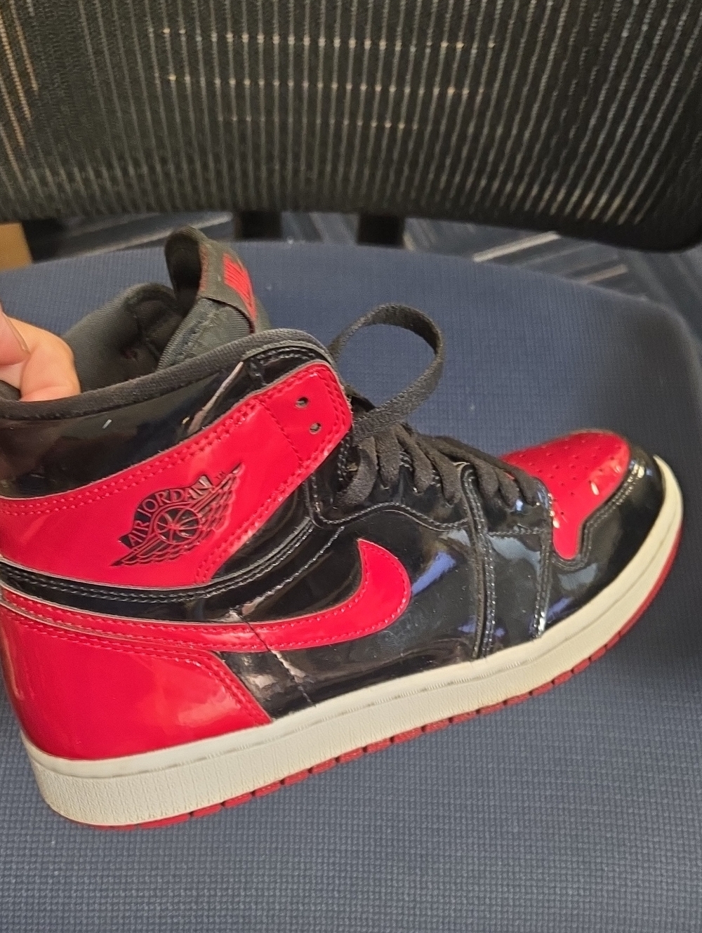 Jordans iconic  Black and Red Patent High-Top Sneakers